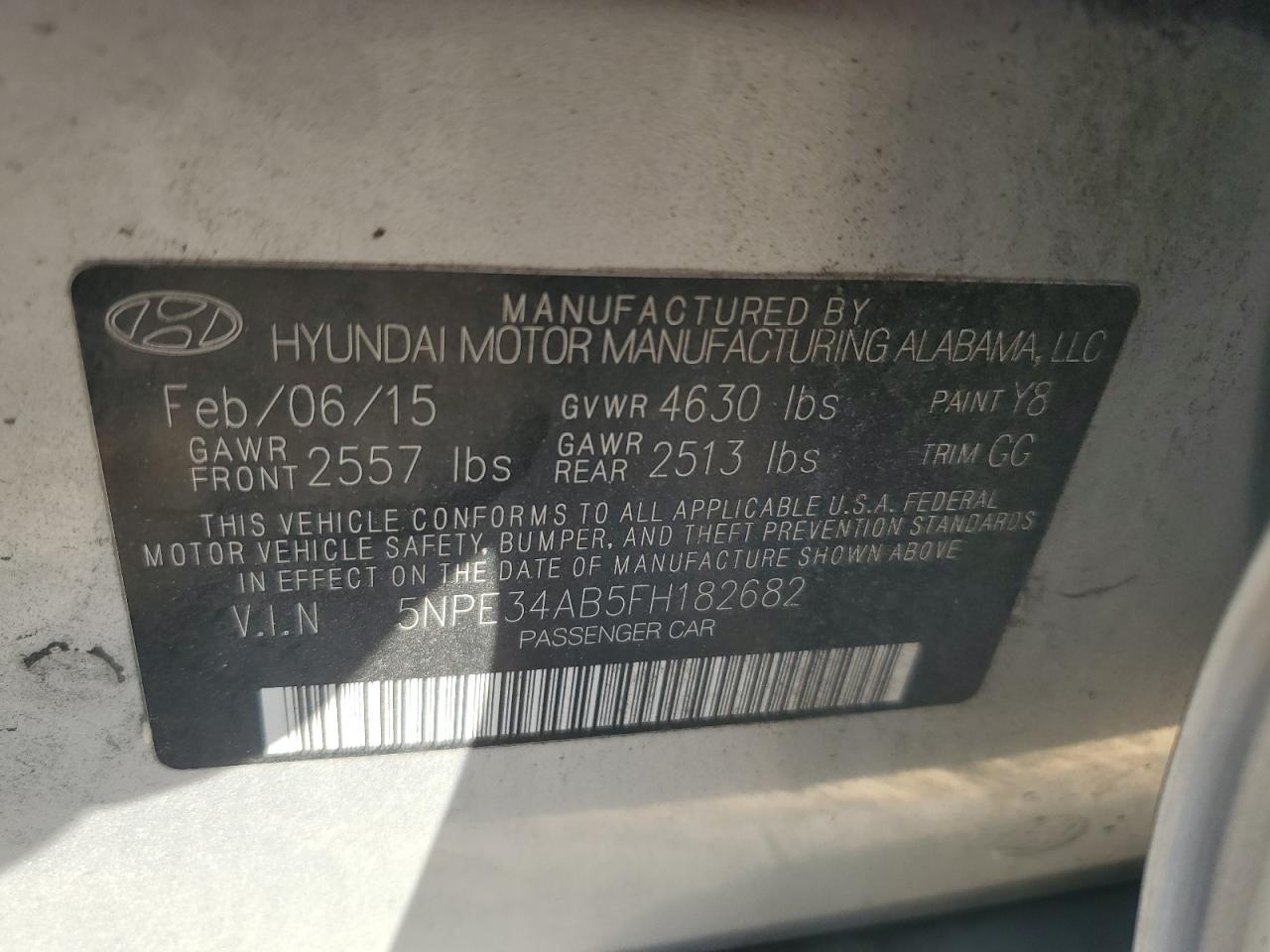 2015 Hyundai Sonata VIN 5NPE34AB5FH182682 Copart auction photo, front end / minor dent/scratches damage thumbnail 12