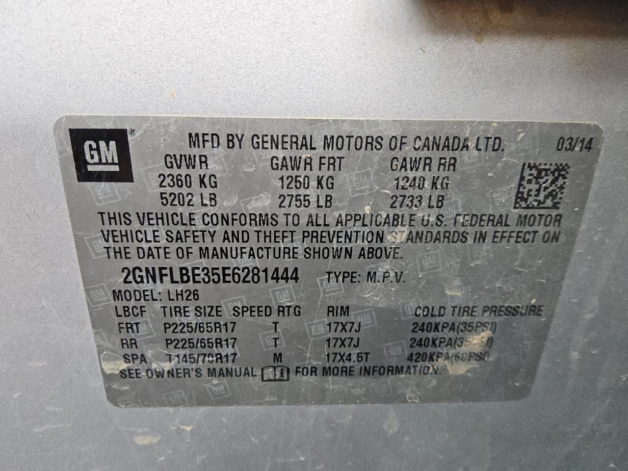2014 Chevrolet Equinox VIN 2GNFLBE35E6281444 Copart auction photo, normal wear damage thumbnail 13