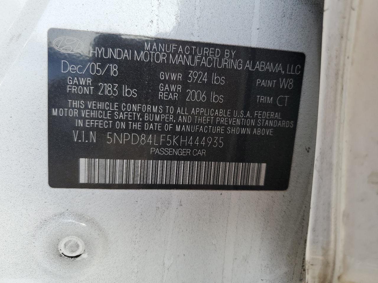 2019 Hyundai Elantra VIN 5NPD84LF5KH444935 Copart auction photo, rear end damage thumbnail 12