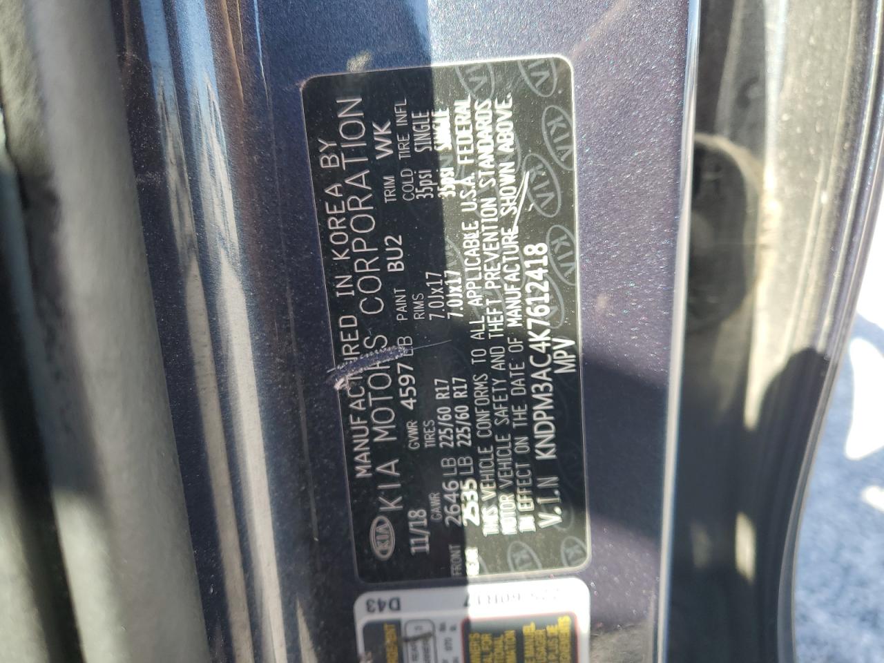 2019 KIA Sportage VIN KNDPM3AC4K7612418 Copart auction photo, rear end damage thumbnail 14