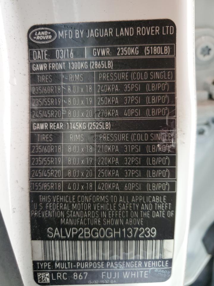 2016 Land Rover Range Rover VIN SALVP2BG0GH137239 Copart auction photo, front end / undercarriage damage thumbnail 13