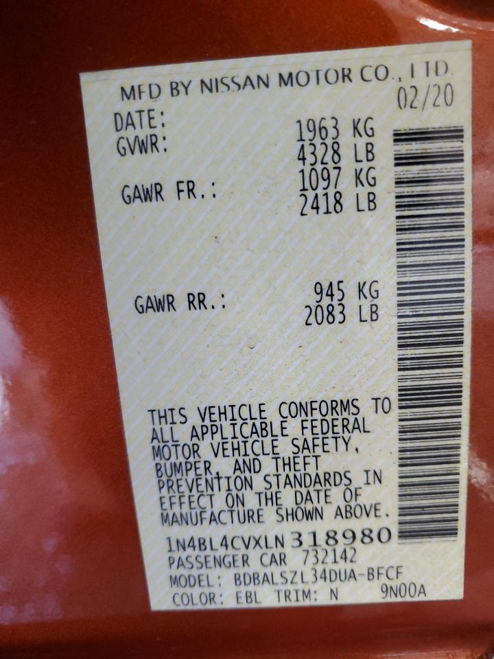 2020 Nissan Altima VIN 1N4BL4CVXLN318980 Copart auction photo, front end damage thumbnail 14