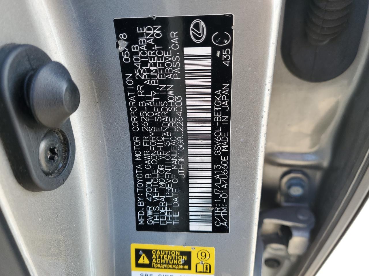 2018 Lexus ES VIN JTHBK1GG8J2264003 Copart auction photo, rear end damage thumbnail 14