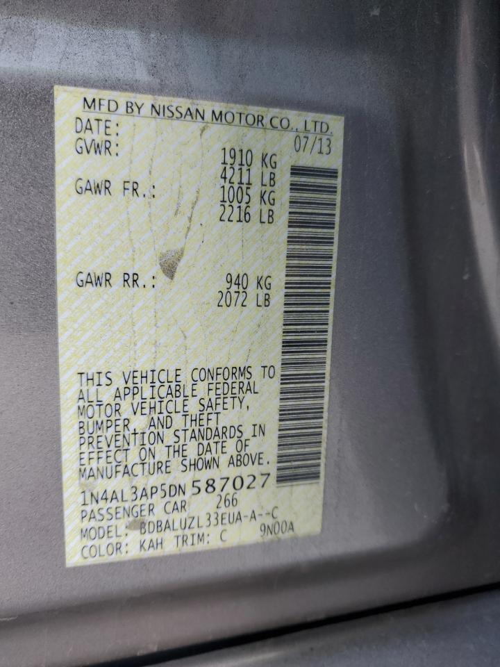 2013 Nissan Altima VIN 1N4AL3AP5DN587027 Copart auction photo, side damage thumbnail 12