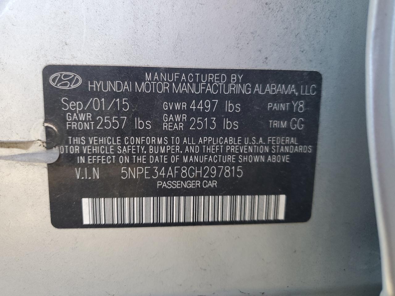 2016 Hyundai Sonata VIN 5NPE34AF8GH297815 Copart auction photo, rear end damage thumbnail 12