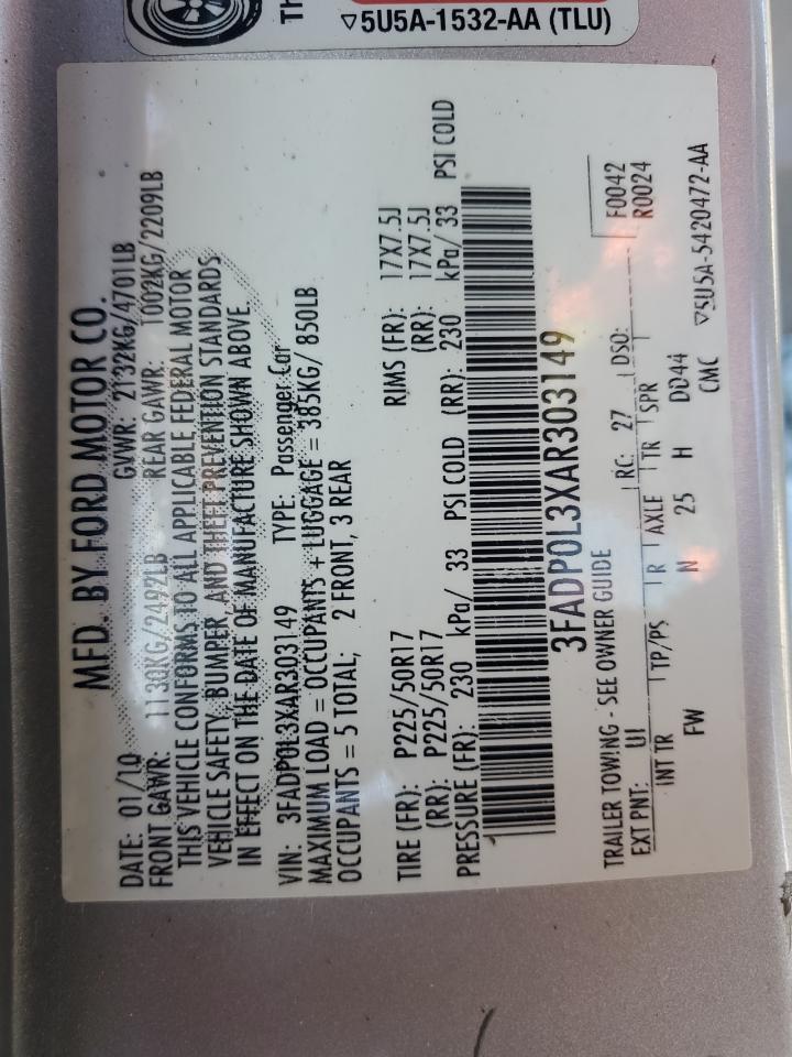 2010 Ford Fusion VIN 3FADP0L3XAR303149 Copart auction photo, rear end damage thumbnail 14