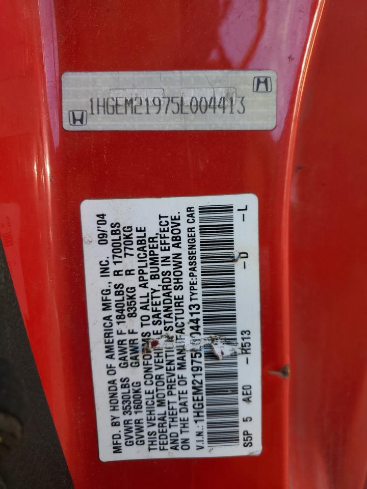 2005 Honda Civic VIN 1HGEM21975L004413 Copart auction photo, side damage thumbnail 12