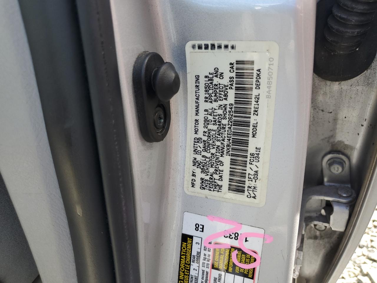 2010 Toyota Corolla VIN 1NXBU4EE0AZ262549 Copart auction photo, water/flood damage thumbnail 13