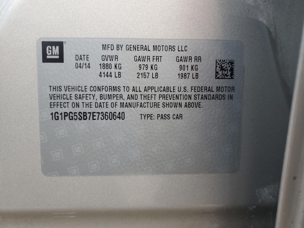 2014 Chevrolet Cruze VIN 1G1PG5SB7E7360640 Copart auction photo, front end / mechanical damage thumbnail 12