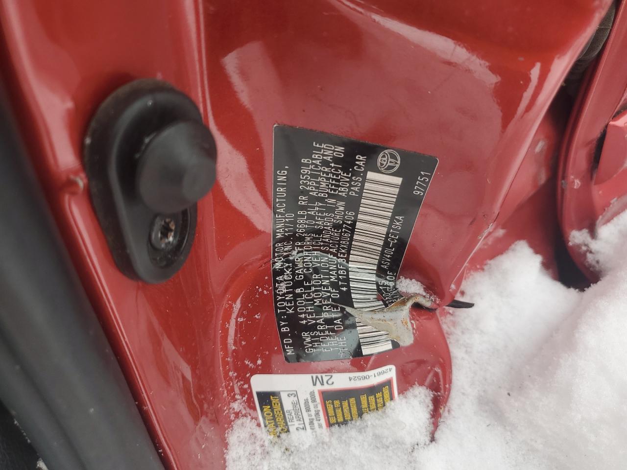 2011 Toyota Camry VIN 4T1BF3EKXBU677406 Copart auction photo, all over damage thumbnail 13