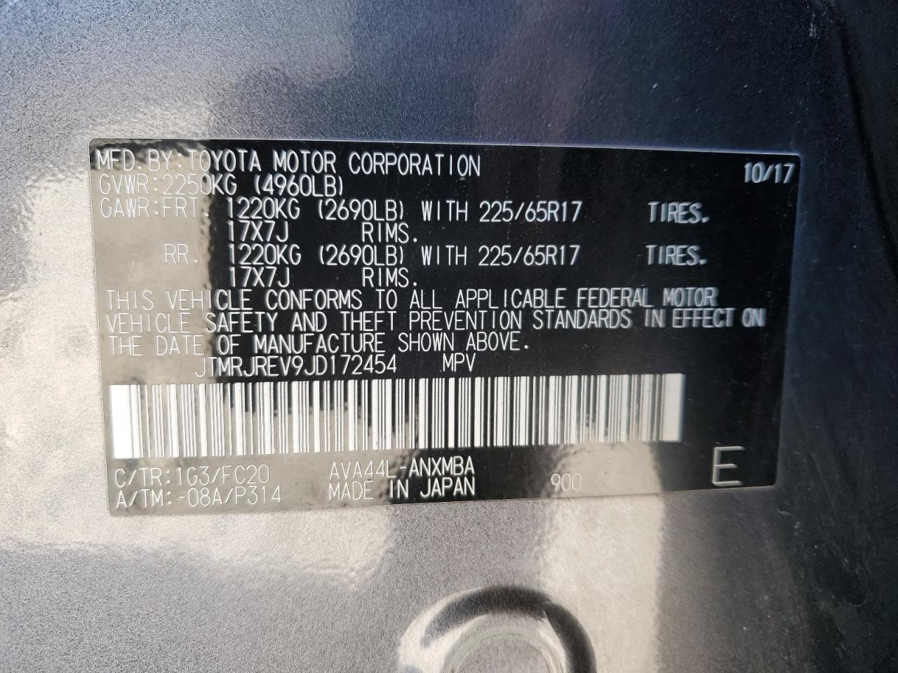 2018 Toyota RAV 4 VIN JTMRJREV9JD172454 Copart auction photo, side damage thumbnail 15