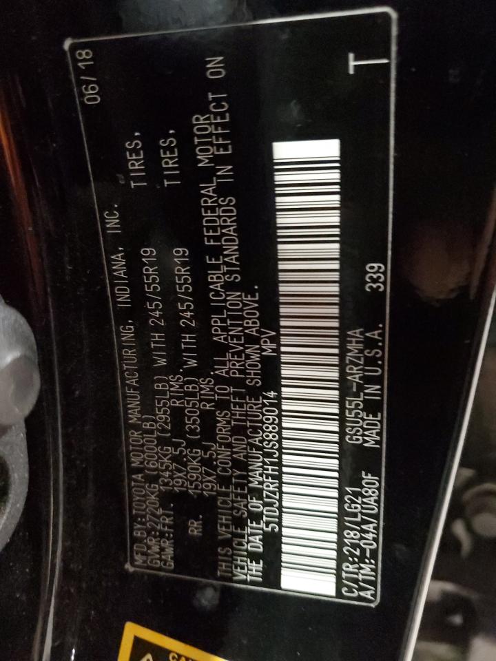 2018 Toyota Highlander VIN 5TDJZRFH1JS889014 Copart auction photo, front end / mechanical damage thumbnail 15