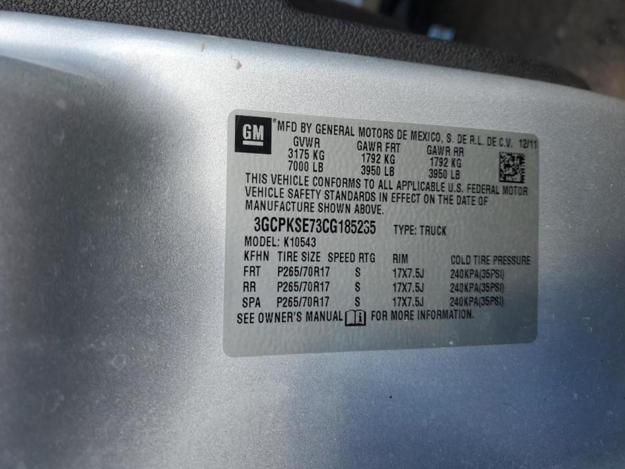 2012 Chevrolet Silverado VIN 3GCPKSE73CG185235 Copart auction photo, front end damage thumbnail 12