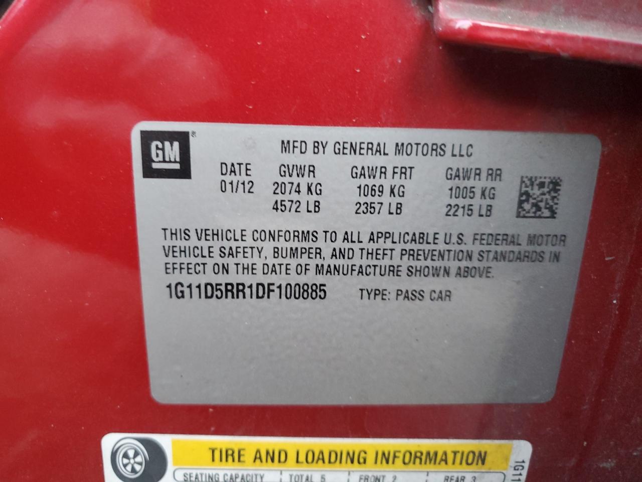 2013 Chevrolet Malibu VIN 1G11D5RR1DF100885 Copart auction photo, all over / front end damage thumbnail 14