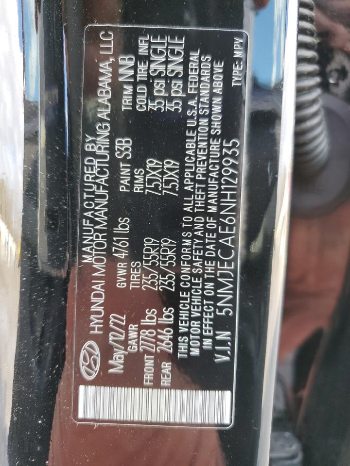 2022 Hyundai Tucson VIN 5NMJECAE6NH129935 Copart auction photo, rear end damage thumbnail 13
