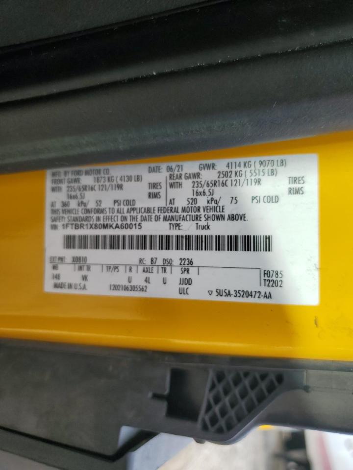 2021 Ford Transit VIN 1FTBR1X80MKA60015 Copart auction photo, front end damage thumbnail 14