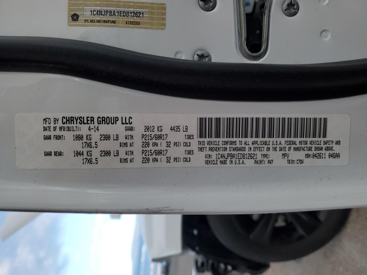 2014 Jeep Liberty (Patriot) VIN 1C4NJPBA1ED812621 Copart auction photo, front end damage thumbnail 13