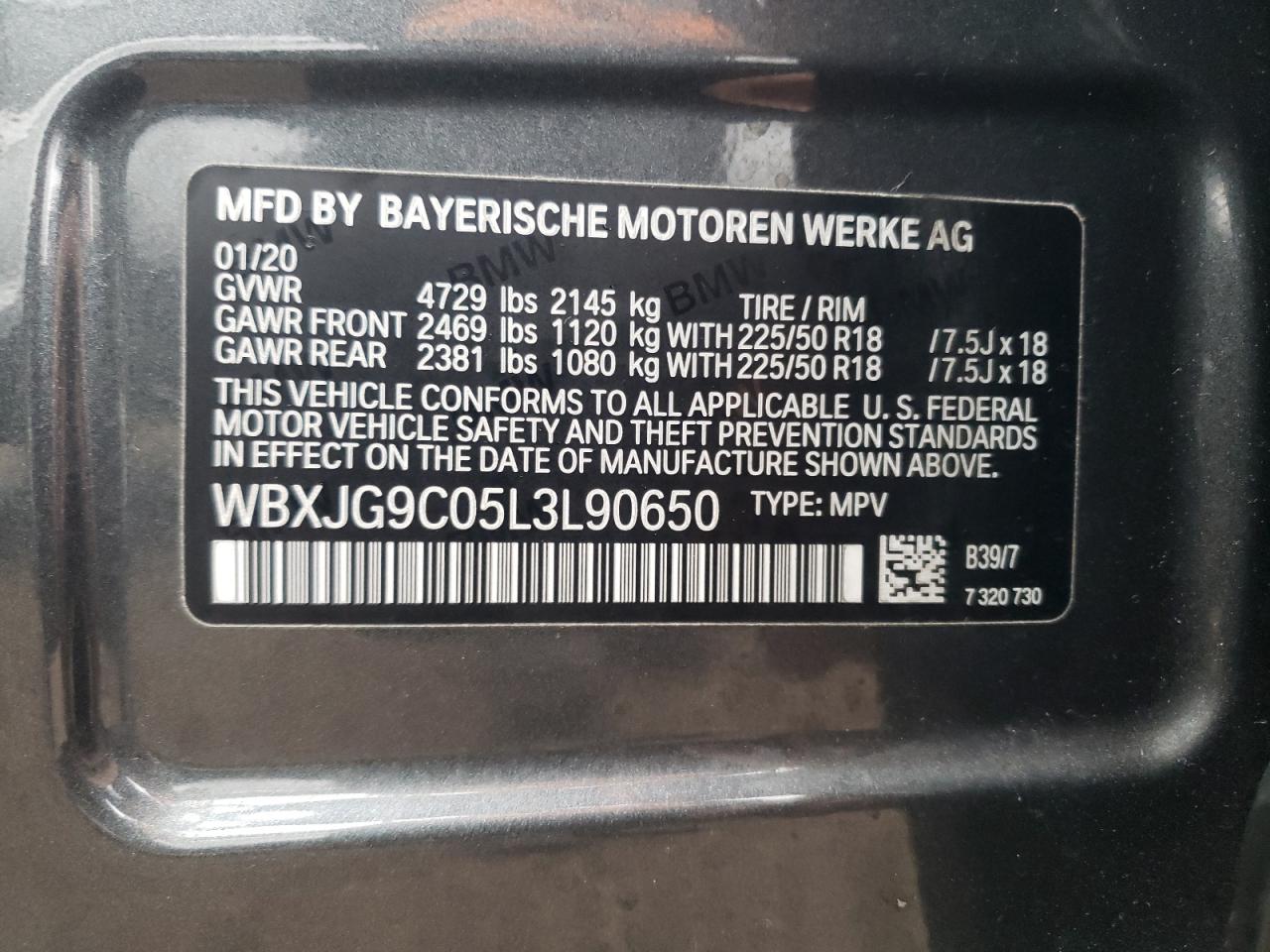 2020 BMW X1 VIN WBXJG9C05L3L90650 Copart auction photo, front end / rear end damage thumbnail 13