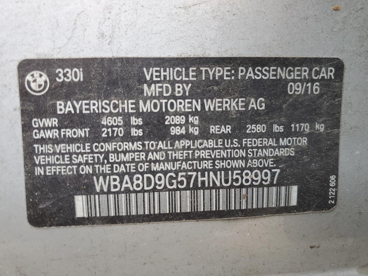 2017 BMW 3er VIN WBA8D9G57HNU58997 Copart auction photo, minor dent/scratches damage thumbnail 12