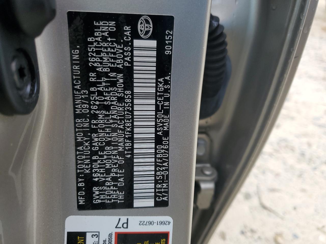 2014 Toyota Camry VIN 4T1BF1FK8EU735858 Copart auction photo, front end / side damage thumbnail 13