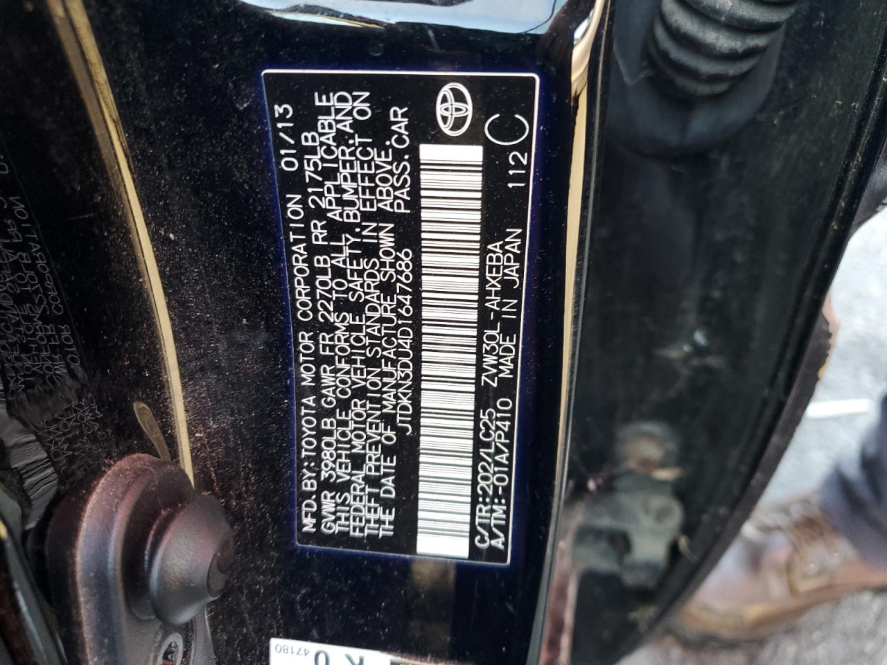2013 Toyota Prius VIN JTDKN3DU4D1647686 Copart auction photo, front end / mechanical damage thumbnail 12