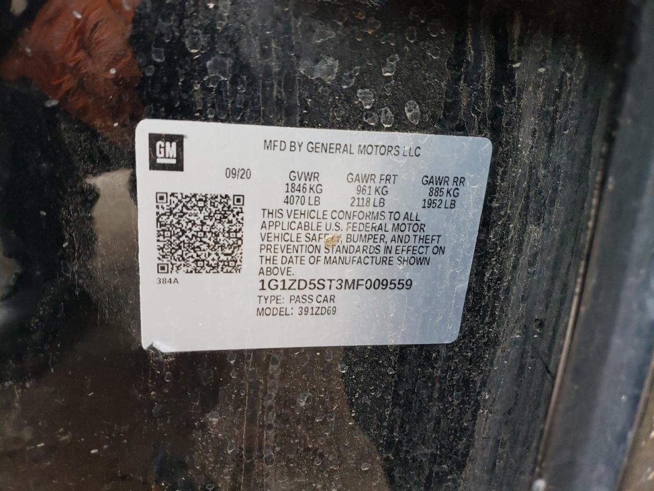 2021 Chevrolet Malibu VIN 1G1ZD5ST3MF009559 Copart auction photo, front end damage thumbnail 12