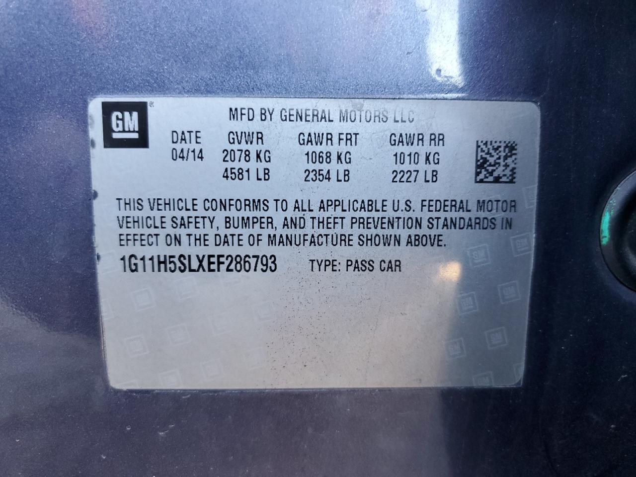 2014 Chevrolet Malibu VIN 1G11H5SLXEF286793 Copart auction photo, front end damage thumbnail 12