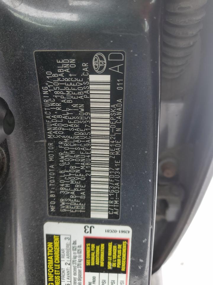 2010 Toyota Corolla VIN 2T1BU4EE9AC517359 Copart auction photo, mechanical / normal wear damage thumbnail 12