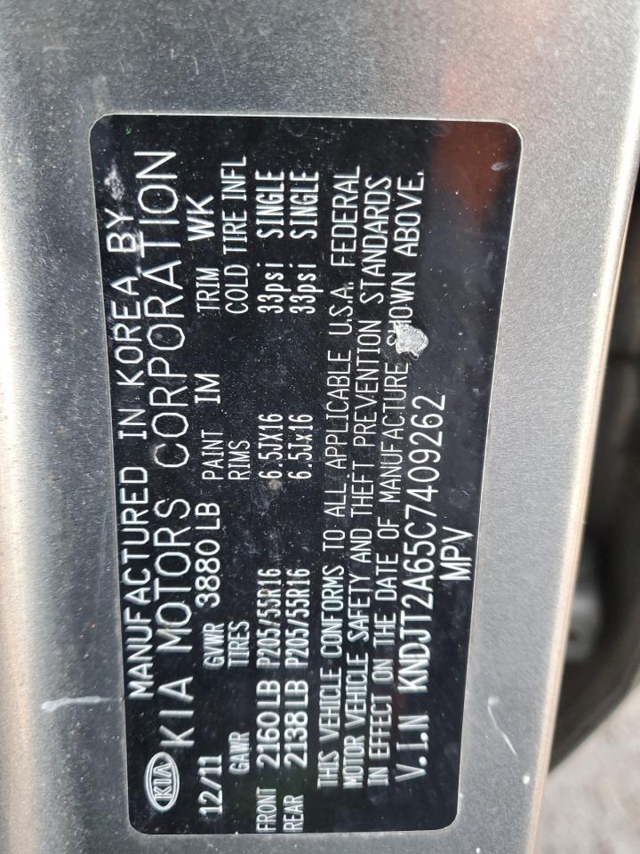 2012 KIA Soul VIN KNDJT2A65C7409262 Copart auction photo, all over / mechanical damage thumbnail 12