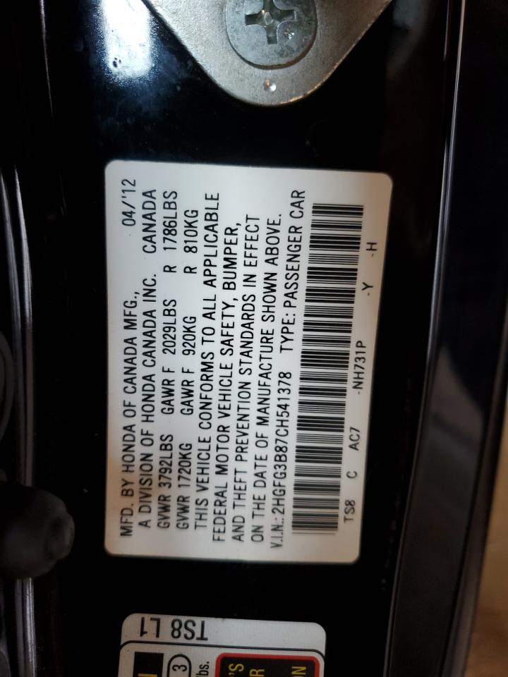 2012 Honda Civic VIN 2HGFG3B87CH541378 Copart auction photo, front end damage thumbnail 12