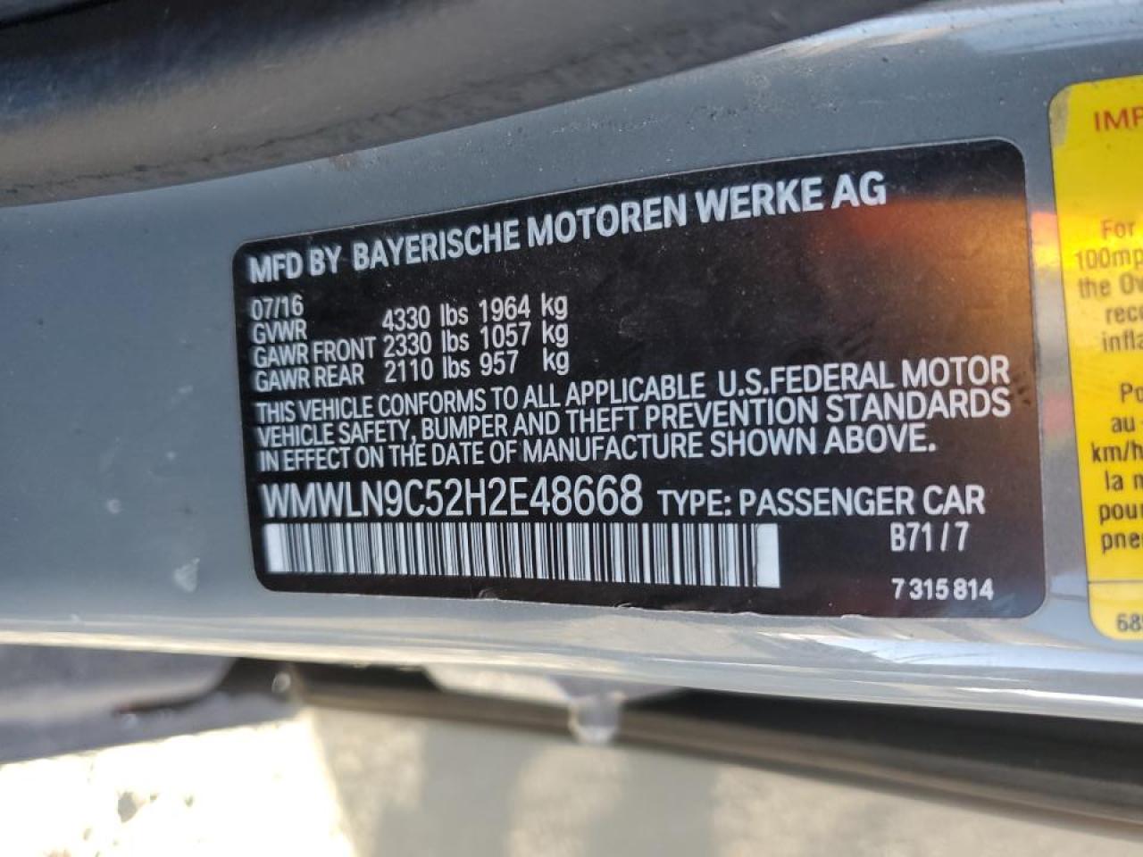 2017 MINI Cooper VIN WMWLN9C52H2E48668 Copart auction photo, front end / side damage thumbnail 15
