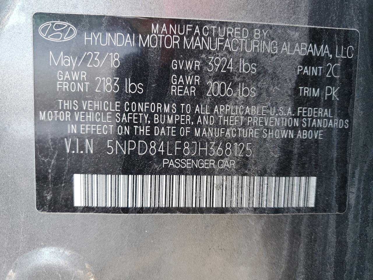 2018 Hyundai Elantra VIN 5NPD84LF8JH368125 Copart auction photo, front end / side damage thumbnail 12