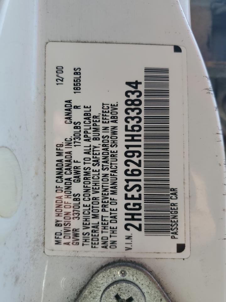 2001 Honda Civic VIN 2HGES16291H533834 Copart auction photo, normal wear damage thumbnail 12