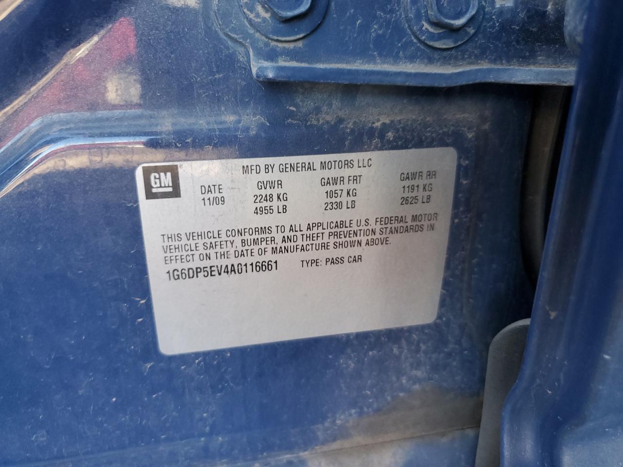 2010 Cadillac CTS VIN 1G6DP5EV4A0116661 Copart auction photo, rear end damage thumbnail 12