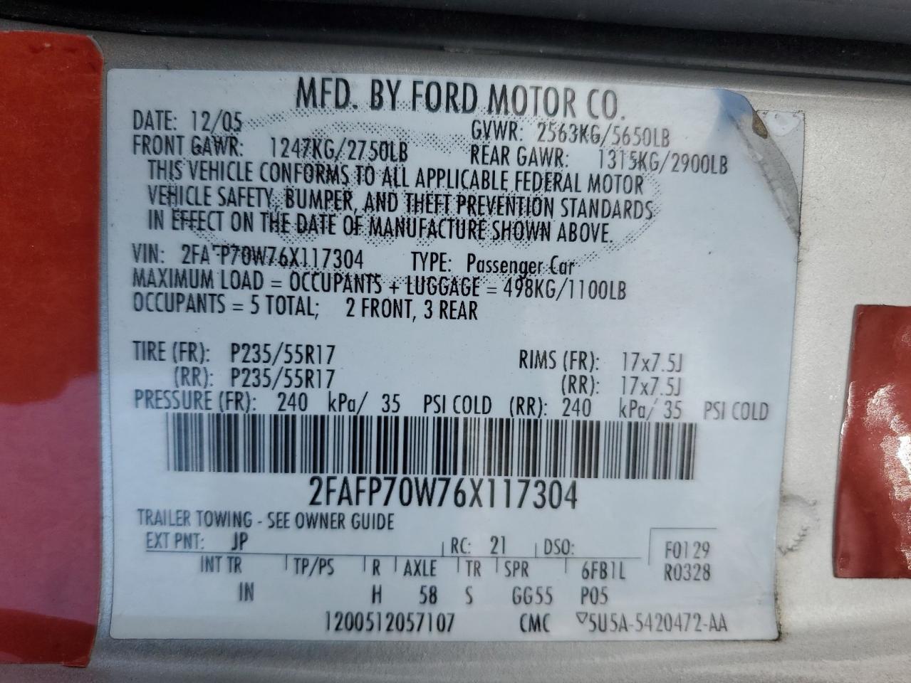 2006 Ford Crown Victoria VIN 2FAFP70W76X117304 Copart auction photo, rear end / front end damage thumbnail 13