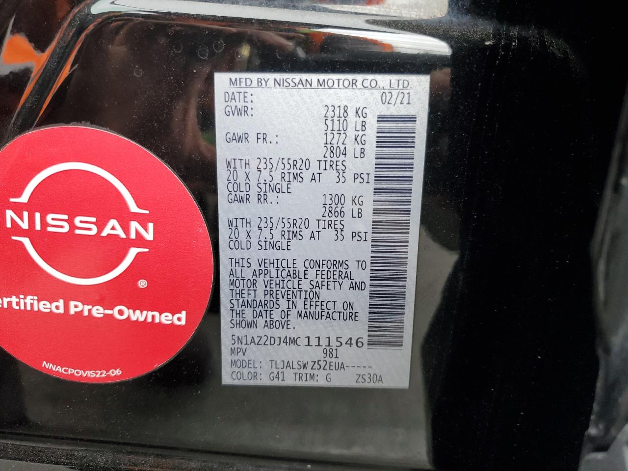2021 Nissan Murano VIN 5N1AZ2DJ4MC111546 Copart auction photo, front end damage thumbnail 14