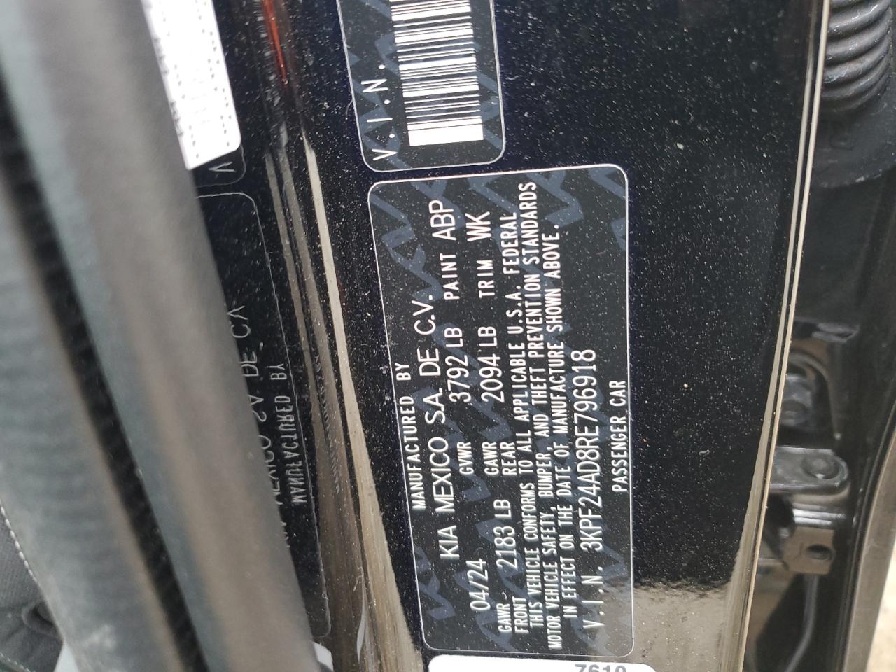 2024 KIA Forte VIN 3KPF24AD8RE796918 Copart auction photo, rear end / side damage thumbnail 12