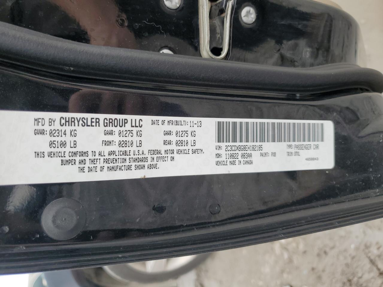 2014 Dodge Charger VIN 2C3CDXBG8EH182185 Copart auction photo, side damage thumbnail 12