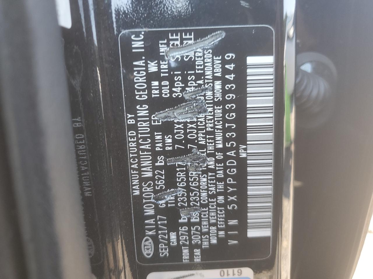 2018 KIA Sorento VIN 5XYPGDA53JG393449 Copart auction photo, front end / side damage thumbnail 16