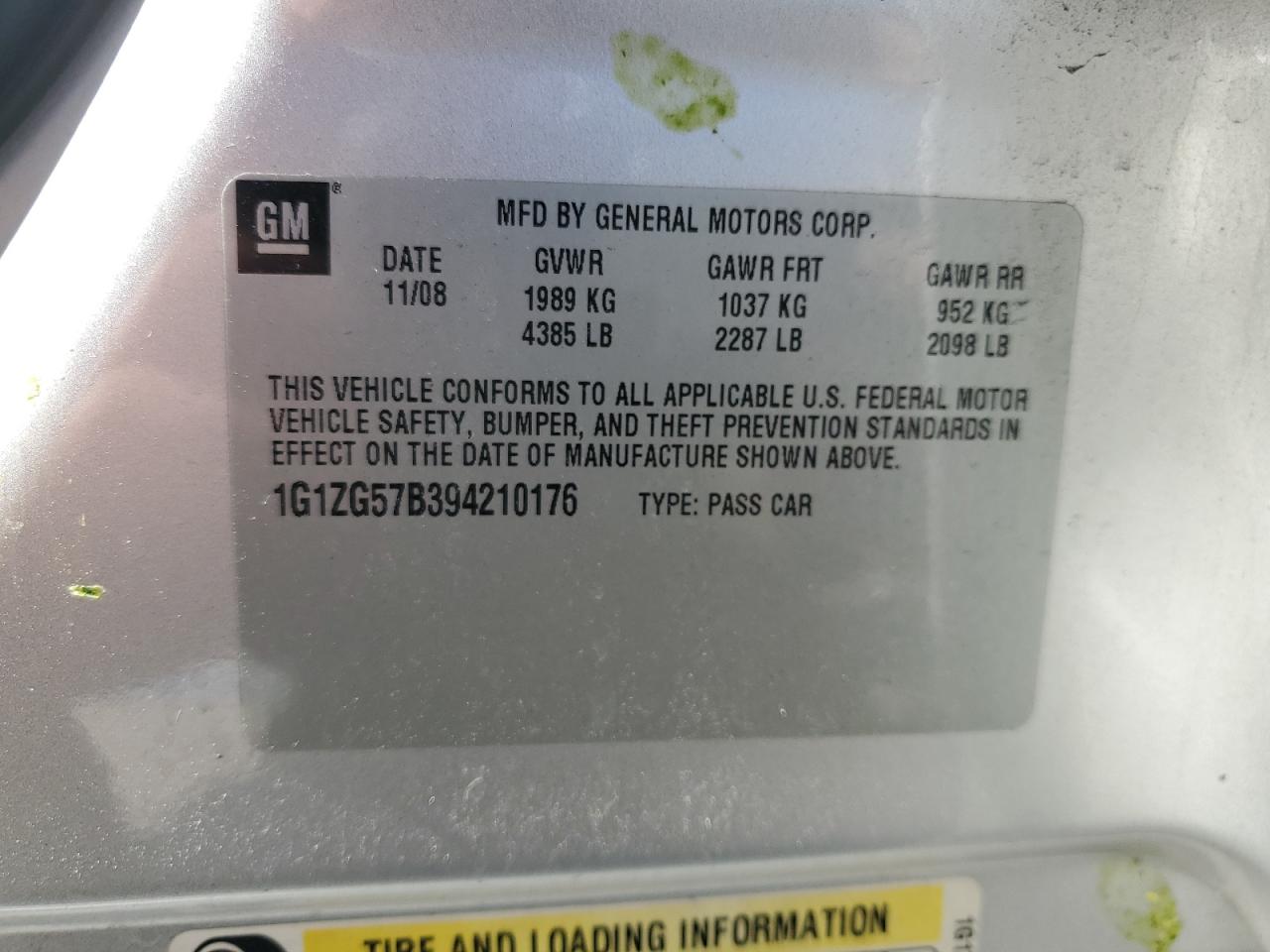 2009 Chevrolet Malibu VIN 1G1ZG57B394210176 Copart auction photo, front end / minor dent/scratches damage thumbnail 15