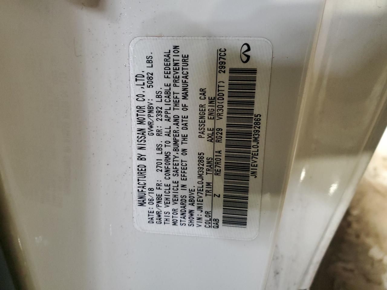 2018 Infiniti Q60 VIN JN1EV7EL0JM392865 Copart auction photo, vandalism damage thumbnail 12