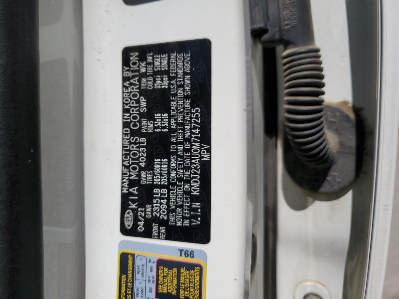 2021 KIA Soul VIN KNDJ23AU0M7147255 Copart auction photo, side damage thumbnail 14