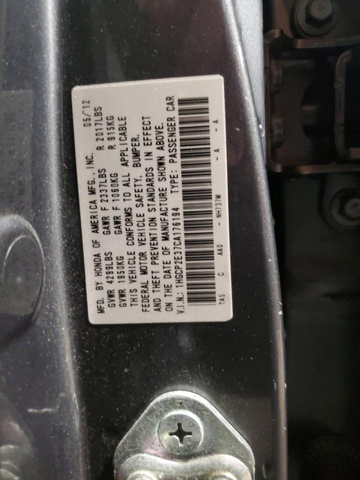 2012 Honda Accord VIN 1HGCP2E37CA176194 Copart auction photo, front end damage thumbnail 12