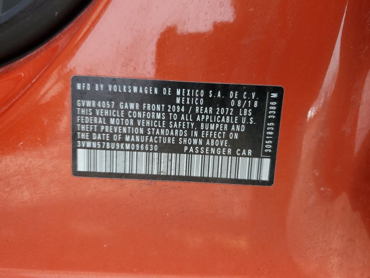 2019 Volkswagen Jetta VIN 3VWN57BU9KM096630 Copart auction photo, front end damage thumbnail 13
