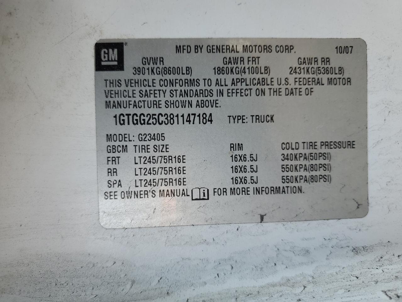 2008 GMC Savana VIN 1GTGG25C381147184 Copart auction photo, front end damage thumbnail 15
