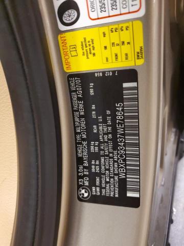 2007 BMW X3 VIN WBXPC93437WE78645 Copart auction photo, mechanical / minor dent/scratches damage thumbnail 12