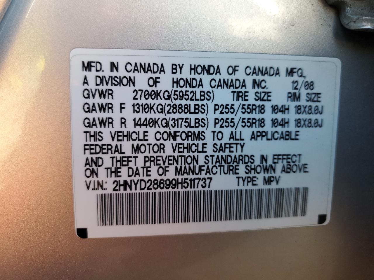 2009 Acura MDX VIN 2HNYD28699H511737 Copart auction photo, front end damage thumbnail 13