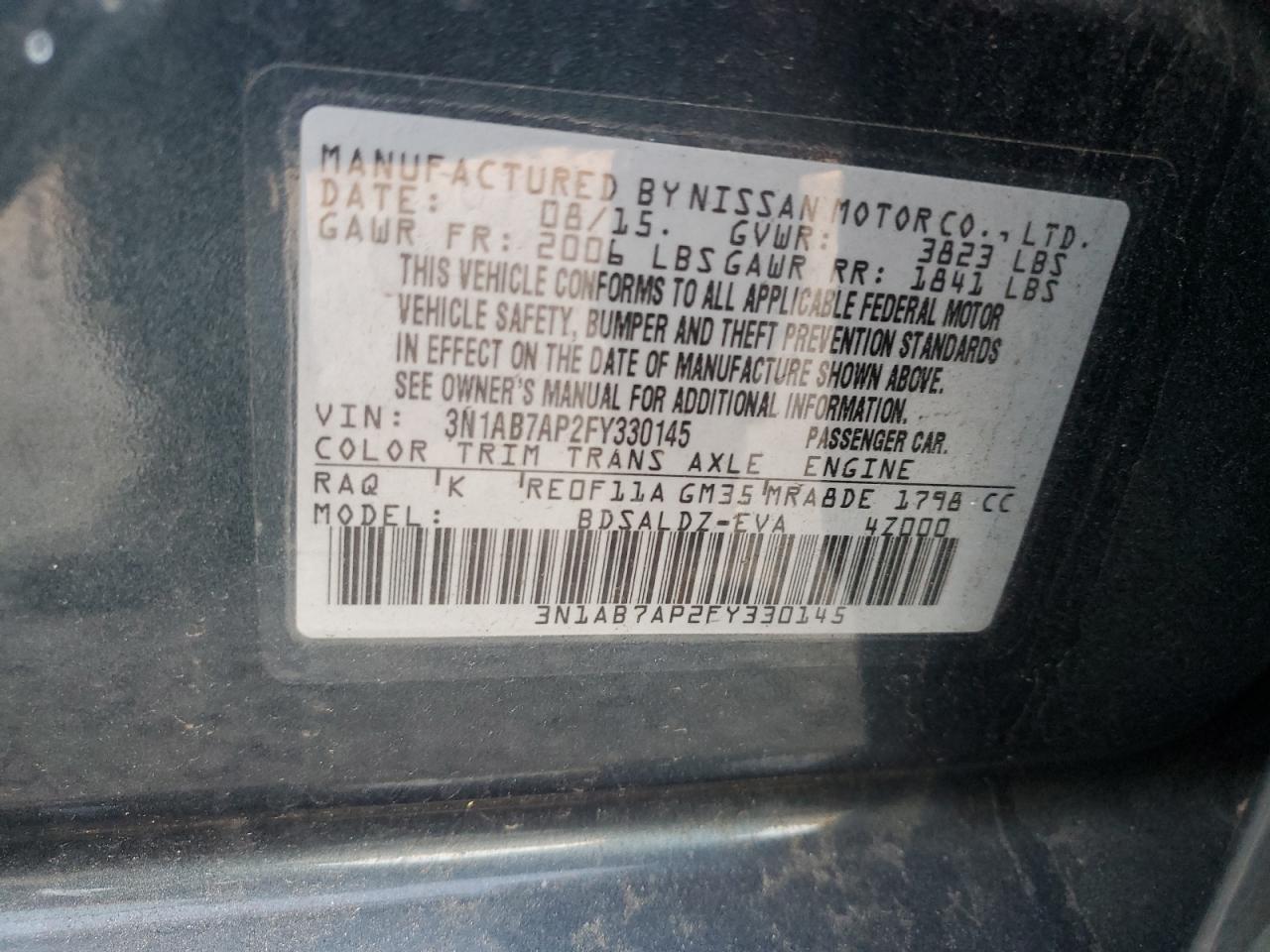 2015 Nissan Sentra VIN 3N1AB7AP2FY330145 Copart auction photo, all over damage thumbnail 13