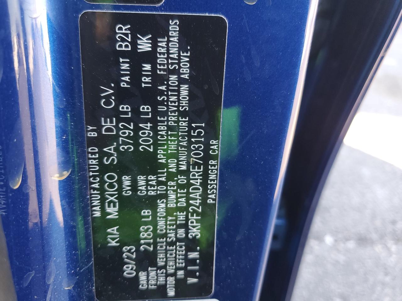 2024 KIA Forte VIN 3KPF24AD4RE703151 Copart auction photo, rear end / side damage thumbnail 13