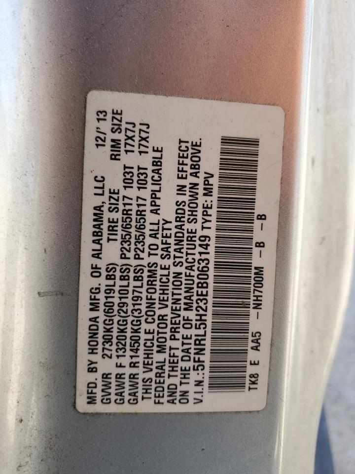 2014 Honda Odyssey VIN 5FNRL5H23EB063149 Copart auction photo, water/flood / all over damage thumbnail 13